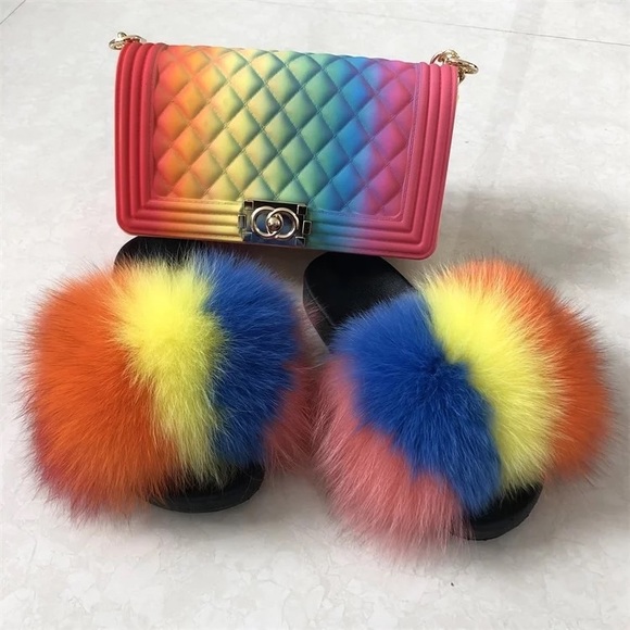 Shoes - Fur slides and purse set